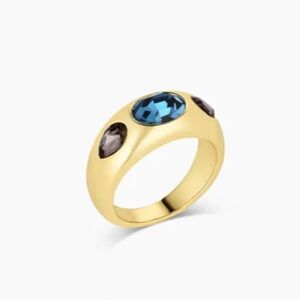 Gorjana Band Ring Nova Gold Plated Crystal Blue Sz.8